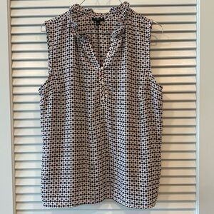 Talbots Sheer White/Pink/Black Tank Size LP. Ruffle neck and 5 buttons. GUC.